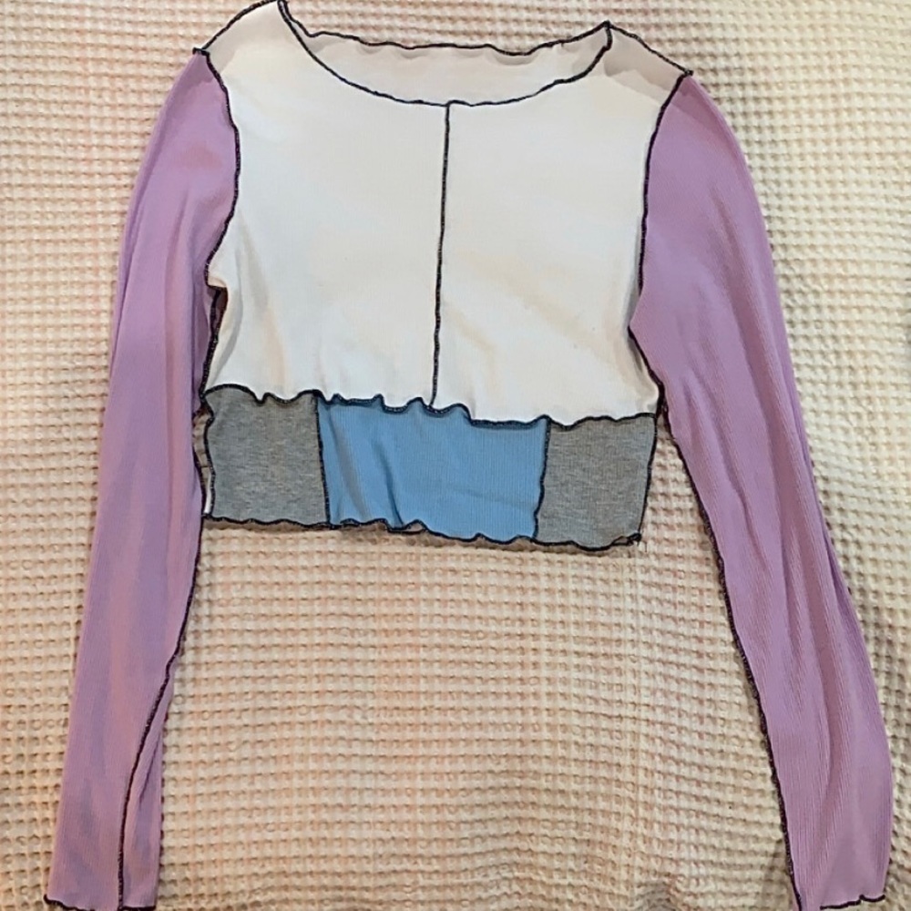 Trendy Colorblock Long sleeve Crop Top